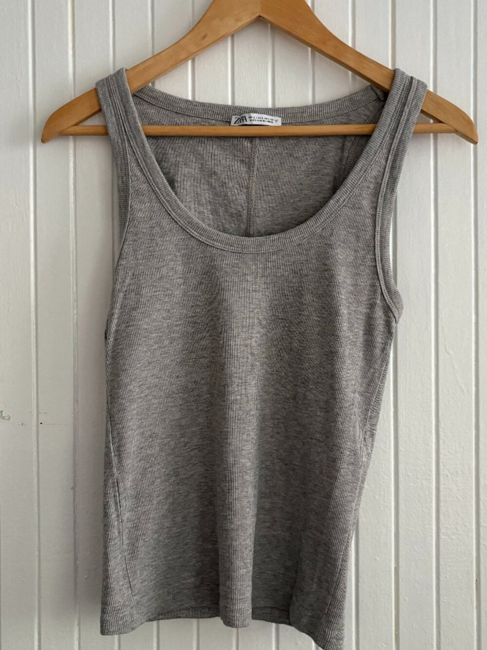 Zara Cotton Grey Ribbed Tank Top